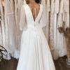 imageSplit Chiffon V Neck Long Sleeve Prom Dresses Formal Dress for Women ALine Pleated Maxi GownEmerald Green