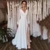 imageSplit Chiffon V Neck Long Sleeve Prom Dresses Formal Dress for Women ALine Pleated Maxi GownEmerald Green