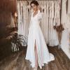 imageSplit Chiffon V Neck Long Sleeve Prom Dresses Formal Dress for Women ALine Pleated Maxi GownEmerald Green