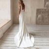 imageV Neck Satin Prom Dresses Long Mermaid Simple Wedding Dress with Cape for WomenGrey