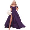 imageOff The Shoulder Satin Prom Dress for Women Long Ball Gown Wedding Dress Floor Length Formal Evening Gowns with SlitGrape