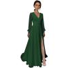 imageSplit Chiffon V Neck Long Sleeve Prom Dresses Formal Dress for Women ALine Pleated Maxi GownEmerald Green