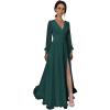 imageSplit Chiffon V Neck Long Sleeve Prom Dresses Formal Dress for Women ALine Pleated Maxi GownPeacock