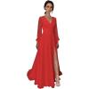 imageSplit Chiffon V Neck Long Sleeve Prom Dresses Formal Dress for Women ALine Pleated Maxi GownRed