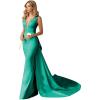 imageV Neck Satin Prom Dresses Long Mermaid Simple Wedding Dress with Cape for WomenTeal