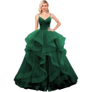 imageLayered Tulle Prom Dresses Long Glitter Ball Gown ALine Formal Evening Gown Sparkly Pageant Dress for WomenDark Green