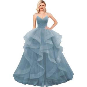 imageLayered Tulle Prom Dresses Long Glitter Ball Gown ALine Formal Evening Gown Sparkly Pageant Dress for WomenDusty Blue