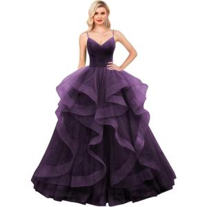 imageLayered Tulle Prom Dresses Long Glitter Ball Gown ALine Formal Evening Gown Sparkly Pageant Dress for WomenGrape