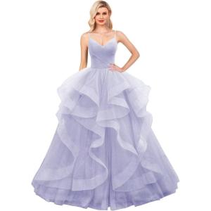 imageLayered Tulle Prom Dresses Long Glitter Ball Gown ALine Formal Evening Gown Sparkly Pageant Dress for WomenLavender