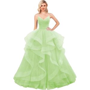 imageLayered Tulle Prom Dresses Long Glitter Ball Gown ALine Formal Evening Gown Sparkly Pageant Dress for WomenMint Green