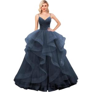 imageLayered Tulle Prom Dresses Long Glitter Ball Gown ALine Formal Evening Gown Sparkly Pageant Dress for WomenNavy Blue