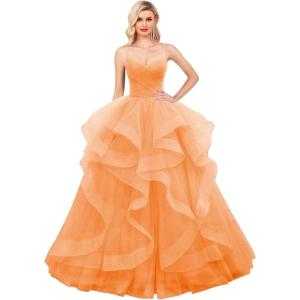 imageLayered Tulle Prom Dresses Long Glitter Ball Gown ALine Formal Evening Gown Sparkly Pageant Dress for WomenOrange
