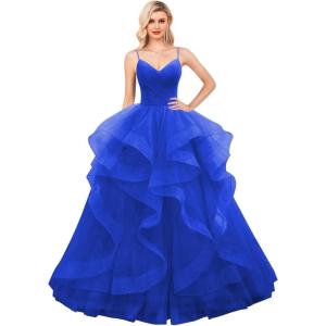 imageLayered Tulle Prom Dresses Long Glitter Ball Gown ALine Formal Evening Gown Sparkly Pageant Dress for WomenRoyal Blue