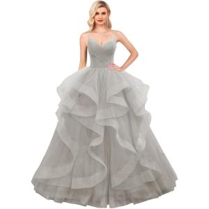 imageLayered Tulle Prom Dresses Long Glitter Ball Gown ALine Formal Evening Gown Sparkly Pageant Dress for WomenSilver