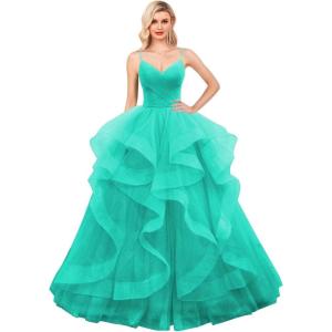 imageLayered Tulle Prom Dresses Long Glitter Ball Gown ALine Formal Evening Gown Sparkly Pageant Dress for WomenTurquoise
