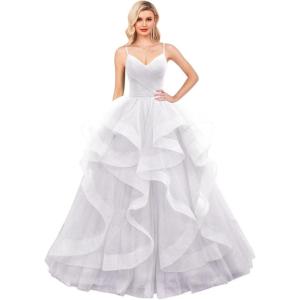 imageLayered Tulle Prom Dresses Long Glitter Ball Gown ALine Formal Evening Gown Sparkly Pageant Dress for WomenWhite