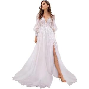imageLong Sleeve Tulle Prom Dresses Long Lace Applique Ball Gown 2025 A Line Wedding Evening Party GownsWhite
