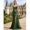image:imageMermaid Satin Prom Dresses 2026 Sequin Beaded Formal Dresses Corset Evening Gowns with Slit TailAqua