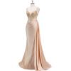 image:imageMermaid Satin Prom Dresses 2026 Sequin Beaded Formal Dresses Corset Evening Gowns with Slit TailGrape