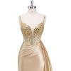 image:imageMermaid Satin Prom Dresses 2026 Sequin Beaded Formal Dresses Corset Evening Gowns with Slit TailGrape