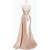 image:imageMermaid Satin Prom Dresses 2026 Sequin Beaded Formal Dresses Corset Evening Gowns with Slit TailOrange