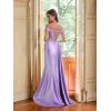 image:imageOff Shoulder Satin Prom Dresses 2026 Long Lace Beaded Mermaid Formal Dresses Pleated Evening Party Gown with Slit TailSilver