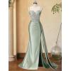 image:imageSatin Crystal Prom Dresses 2026 Long Mermaid Beaded Formal Dresses Corset Pleated Evening Dress with SlitAqua