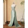 image:imageSatin Crystal Prom Dresses 2026 Long Mermaid Beaded Formal Dresses Corset Pleated Evening Dress with SlitRed
