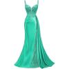 image:imageMermaid Satin Prom Dresses 2026 Sequin Beaded Formal Dresses Corset Evening Gowns with Slit TailAqua
