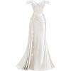 image:imageOff Shoulder Satin Prom Dresses 2026 Long Lace Beaded Mermaid Formal Dresses Pleated Evening Party Gown with Slit TailWhite