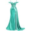 image:imageOff Shoulder Satin Prom Dresses 2026 Mermaid Beaded Formal Dresses Corset Lace Pleated Evening Dress with Slit TailAqua