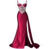 image:imageSatin Crystal Prom Dresses 2026 Long Mermaid Beaded Formal Dresses Corset Pleated Evening Dress with SlitWine Red