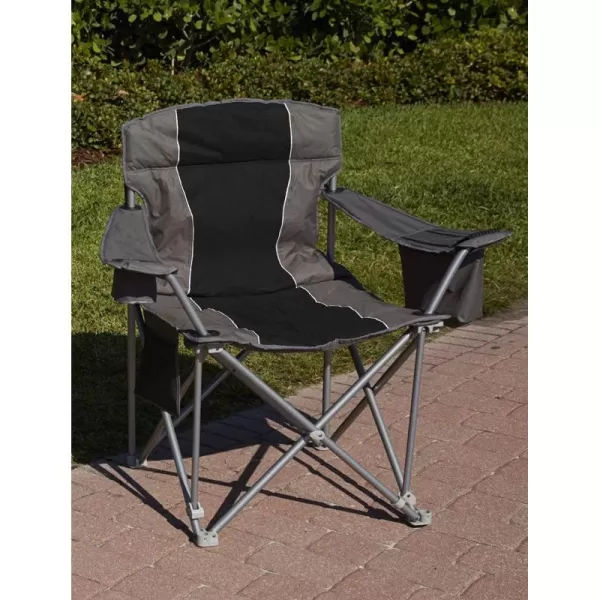 1000-lb. Capacity Heavy-Duty Portable Oversized Chair, Collapsible Padded Arm Chair with Cup Holders and Lower Mesh Side Pocket, Black