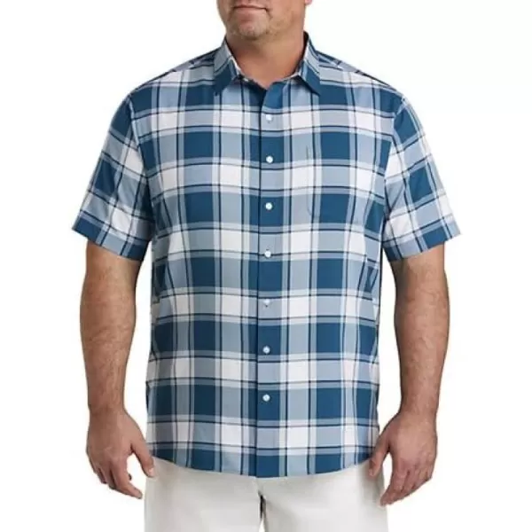 DXL Synrgy Men's Big and Tall Large Plaid Microfiber Sport Shirt Teal White 6XL