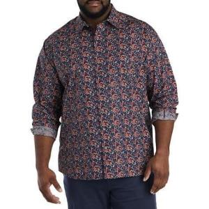 imageDXL Synrgy Mens Big and Tall Multi Leaf Print Sport ShirtRed Navy