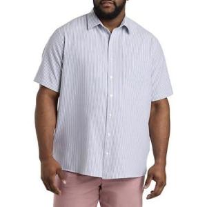 imageDXL Synrgy Mens Big and Tall Striped Microfiber Sport Shirt Navy WhiteNavy White