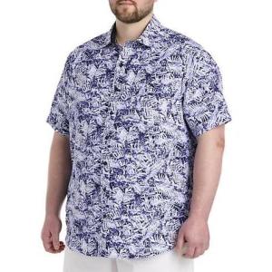 imageDXL Synrgy Mens Big and Tall Leaf Print Microfiber Sport Shirt Purple BlackPurple Black