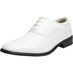 imageBruno Marc Mens Faux Patent Leather Tuxedo Derby Dress Shoes Classic Laceup Formal Oxford5White