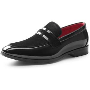 imageBruno Marc Mens Tuxedo Patent Loafers Classic Velvet Slipon Dress ShoesBlack