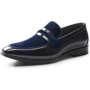 imageBruno Marc Mens Tuxedo Patent Loafers Classic Velvet Slipon Dress ShoesBlue
