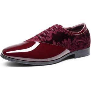 imageBruno Marc Mens Dress Shoes Classic Laceup Caden Glossy Velvet Formal OxfordDark Red