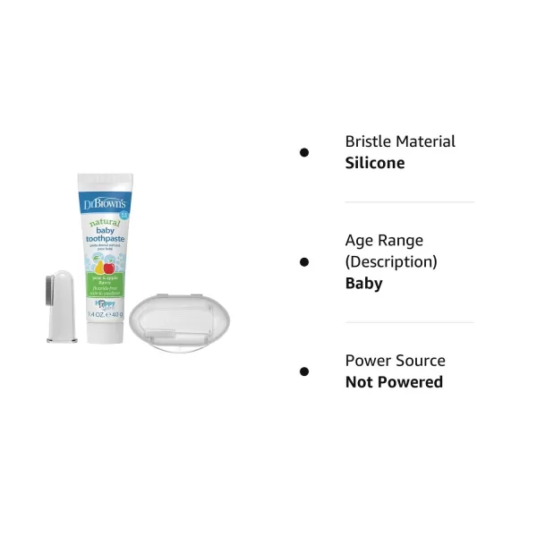 Dr. Brown's 100% Silicone Baby Finger Toothbrush and Toothpaste Set, 2-Pack Toothbrush with Storage Case, Fluoride-Free Strawberry Toddler Toothpaste, Gray &amp; Yellow