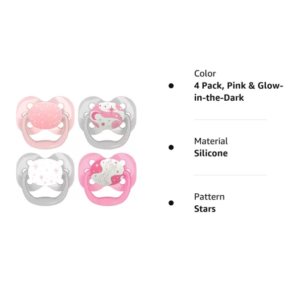 Dr. Brown's Advantage Glow-in-the-Dark Pacifier, 100% Silicone Baby Paci Symmetrical Soother, 0-6m, BPA free, Blue, 4 Pack