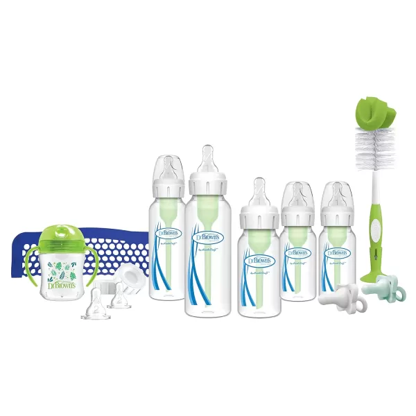 Dr. Brown's Anti-Colic Options+ Newborn Essentials Gift Set with 4oz and 8oz Baby Bottles, Baby Bottle Brush and HappyPaci