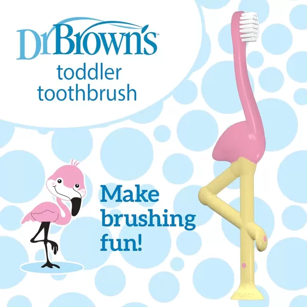 Dr. Brown's Baby and Toddler Toothbrush, Flamingo 1-Pack, 1-4 Years