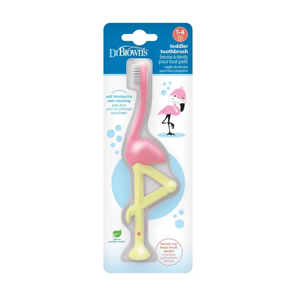 Dr. Brown's Baby and Toddler Toothbrush, Flamingo 1-Pack, 1-4 Years