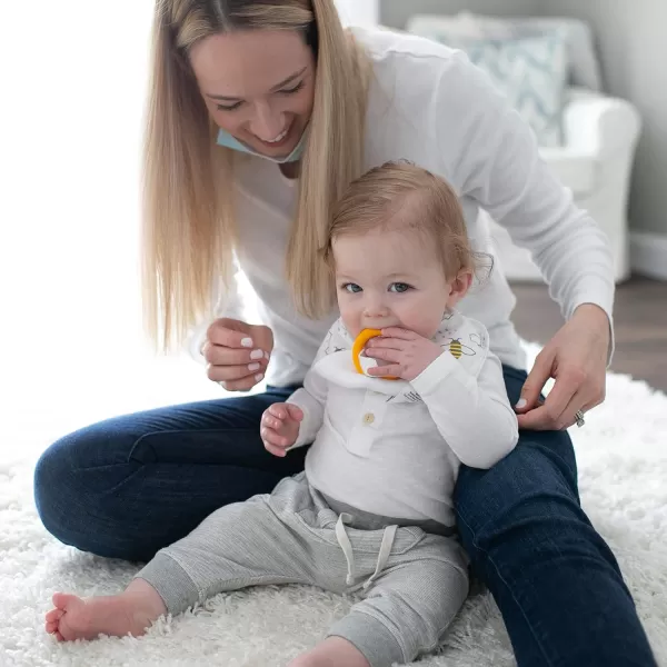 Dr. Brown’s Bandana Bib with Snap-On Removable Teether, Cotton Baby Bib with Soft Fleece Lining for Teething &amp; Drooling, 3m+, 2-Pack, Bees &amp; Gray Honeycomb