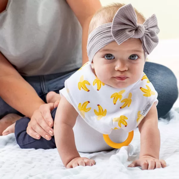 Dr. Brown’s Bandana Bib with Snap-On Removable Teether, Cotton Baby Bib with Soft Fleece Lining for Teething &amp; Drooling, 3m+, 2-Pack, Bees &amp; Gray Honeycomb