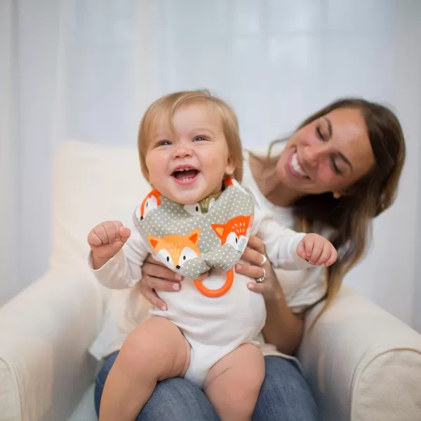 Dr. Brown’s Bandana Bib with Snap-On Removable Teether, Cotton Baby Bib with Soft Fleece Lining for Teething &amp; Drooling, 3m+, 2-Pack, Bees &amp; Gray Honeycomb