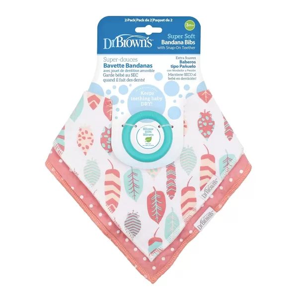 Dr. Brown’s Bandana Bib with Snap-On Removable Teether, Cotton Baby Bib with Soft Fleece Lining for Teething &amp; Drooling, 3m+, 2-Pack, Bees &amp; Gray Honeycomb